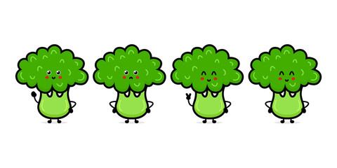 Vintage vegetable poster design with vector broccoli character.