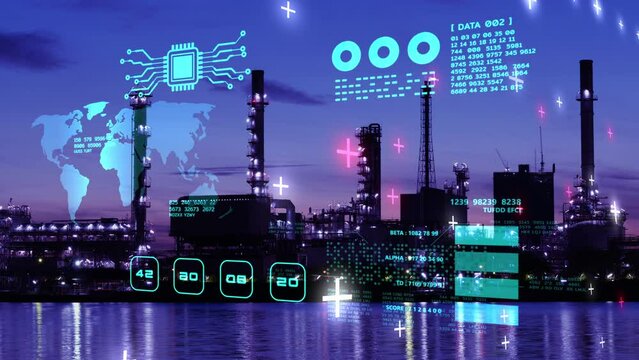 Smart city power energy industry carbon CO2 emission sustainable oil gas plant digital technology futuristic, automation management smart technology global warming and climate change