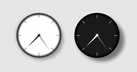 Black and white wall clocks. Office hours, school hours.