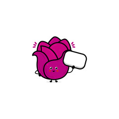 Cute funny red cabbage waving hand character. Vector hand drawn cartoon character illustration icon. Isolated on white background. Red cabbage character concept