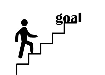 the figure of a man climbs the stairs to the goal, the icon