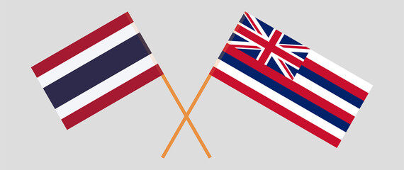 Crossed flags of Thailand and The State Of Hawaii. Official colors. Correct proportion