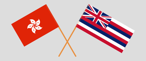 Crossed flags of Hong Kong and The State Of Hawaii. Official colors. Correct proportion