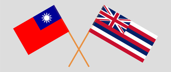 Crossed flags of Taiwan and The State Of Hawaii. Official colors. Correct proportion