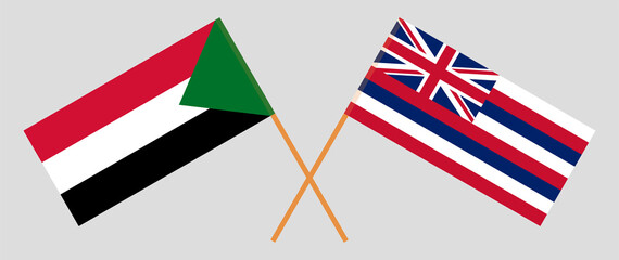 Crossed flags of the Sudan and The State Of Hawaii. Official colors. Correct proportion