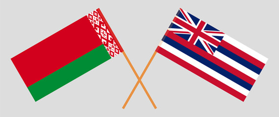 Crossed flags of Belarus and The State Of Hawaii. Official colors. Correct proportion
