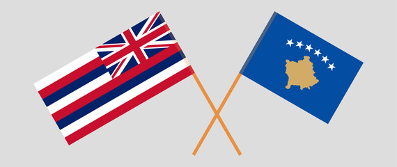 Crossed flags of The State Of Hawaii and Kosovo. Official colors. Correct proportion