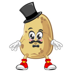 vector illustration of cute potato mascot of mustache and wearing long hat