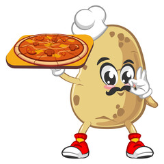 vector illustration of cute mascot of potato being a pizza chef