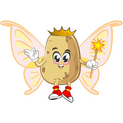 vector illustration of cute mascot of potatoes being a fairy full of magic