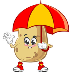 vector illustration of cute potato mascot with umbrella