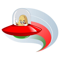 vector illustration of cute potato mascot on a UFO plane