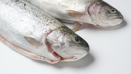 Fresh trout on a table. Healthy seafood and dieting concept.