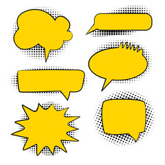 Empty speech bubbles with halftone shadows, pop art style. Set of retro vector illustrations