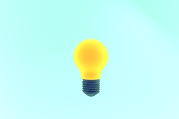 Illustration 3d rendering yellow Light bulb on blue background.