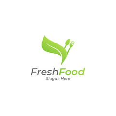 leaf with spoon and fork. fresh food logo design