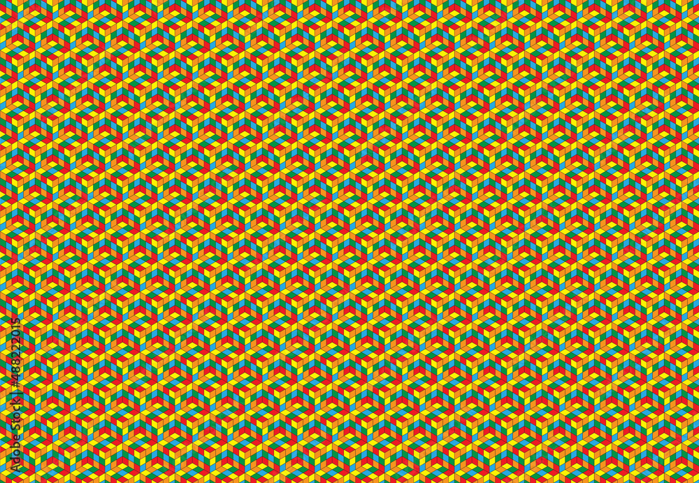 Poster magic cube pattern seamless design. color block puzzle vector background.