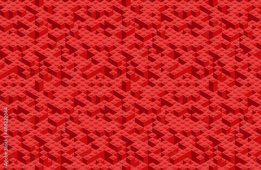 Poster plastic constructor game seamless pattern. vector toy brick texture background. perspective flat des