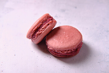 Sweets on a light background, macaron, side view, closeup