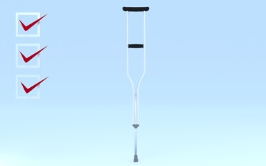 リアルな松葉杖とチェックリストの3DCG、事故・医療保険のイメージ