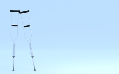 リアルな松葉杖の3DCG、事故・リハビリのイメージ