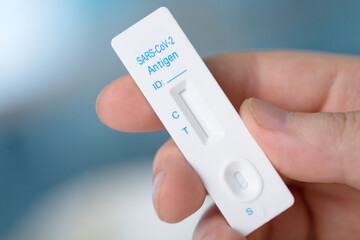 Corona virus antigen fast test. Lab card kit test for COVID-19.