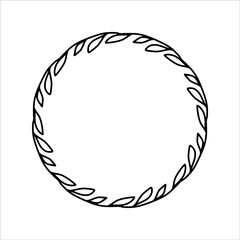 Vector hand drawn spring wreath isolated on white background. Outline circle of leaves. Doodle style. Floral frame.