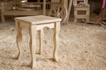 Wooden chair on the furniture factory