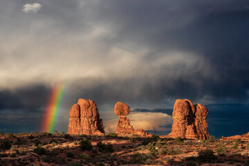 Rainbow over Balanced Rock in Arches National Park