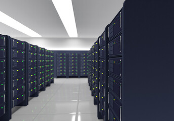 Computer cluster server room for cloud computing 3d illustration, 3d rendering