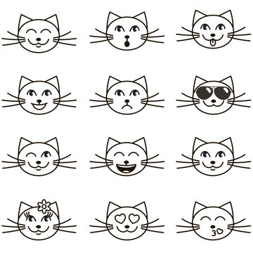 hand drawn cat faces with different emotions