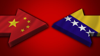 Bosnia and Herzegovina vs China Arrow Flags – 3D Illustration