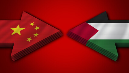 Palestine vs China Arrow Flags – 3D Illustration