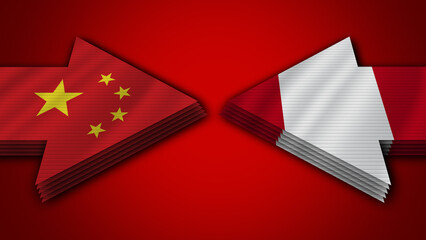 Peru vs China Arrow Flags – 3D Illustration