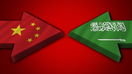 Saudi Arabia vs China Arrow Flags – 3D Illustration