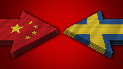Sweden vs China Arrow Flags – 3D Illustration