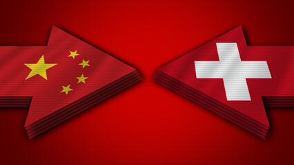 Switzerland vs China Arrow Flags – 3D Illustration