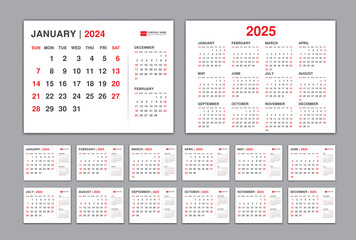 Monthly calendar template for 2024 year. Week Starts on Sunday. Wall calendar in a minimalist style. Desk calendar 2024, wall calendar 2024 design, calendar 2024 template, Corporate design planner 