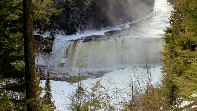 Upper Tahquamenon Falls In Michigan Upper Peninsula During Winter Time