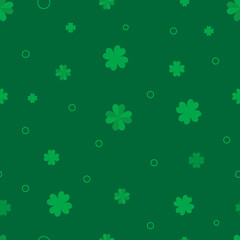 Saint Patrick's day Endless Seamless Fabric Pattern with Clover Leaf on Dark Green Background