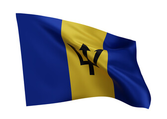 3d flag of Barbados isolated against white background. 3d rendering.
