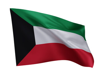 3d flag of Kuwait isolated against white background. 3d rendering.