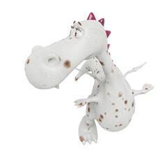 baby dragon is flying and looking back on white background front view