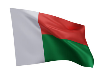 3d flag of Madagascar isolated against white background. 3d rendering.