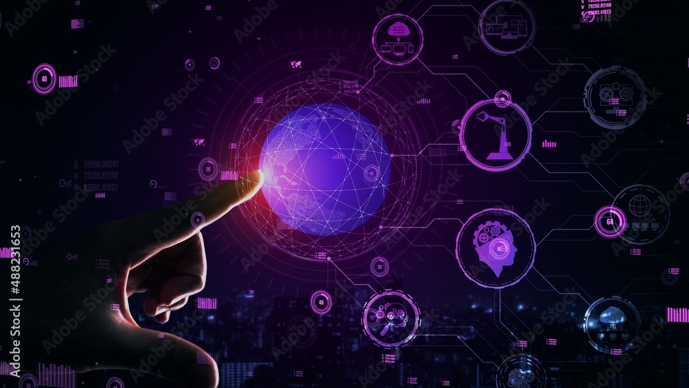 Poster futuristic industry 4.0 conceptual - engineering with graphic interface showing automation design, r