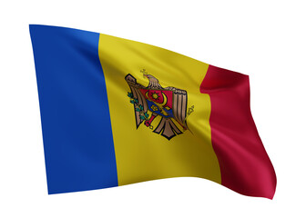 3d flag of Republic of Moldova isolated against white background. 3d rendering.