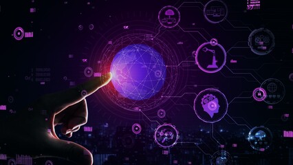 Futuristic industry 4.0 conceptual - Engineering with graphic interface showing automation design,...