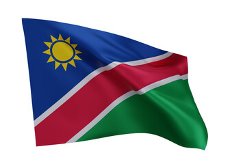 3d flag of Namibia isolated against white background. 3d rendering.