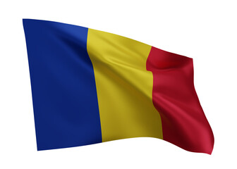 3d flag of Romania isolated against white background. 3d rendering.
