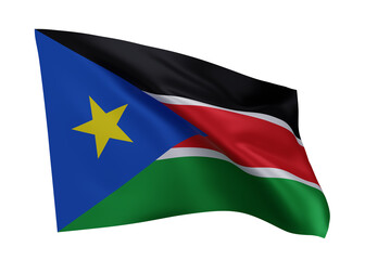 3d flag of South Sudan isolated against white background. 3d rendering.